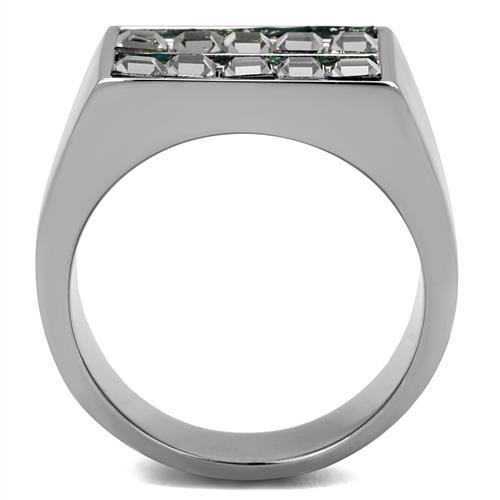 Men's stainless steel ring with leather inlay, high polished finish, stylish and durable design.