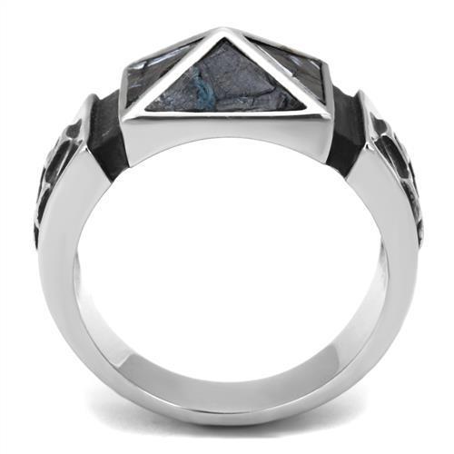 Men's stainless steel ring with leather accents, high-polished finish, stylish and durable design.