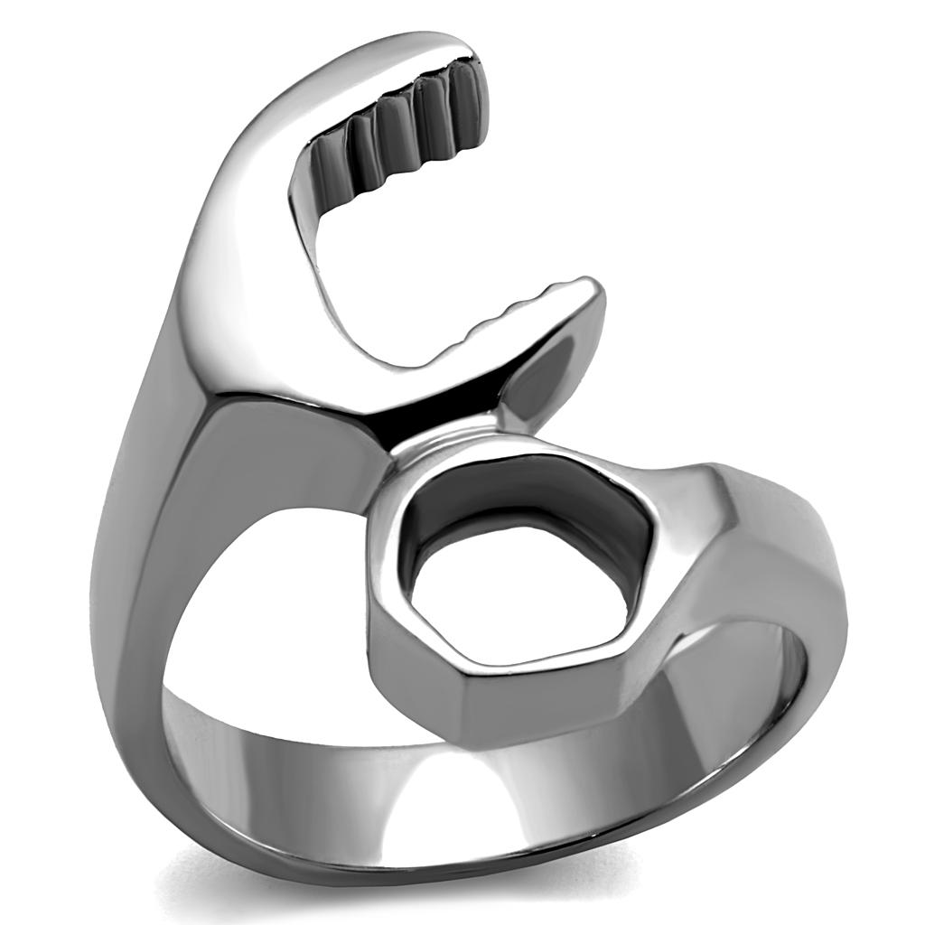 Men's stainless steel ring with a high polished finish, featuring a minimalist design without any stones.