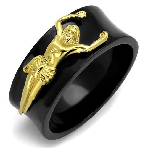 Men's stainless steel ring with IP Gold and IP Black finishes, featuring a sleek no-stone design.