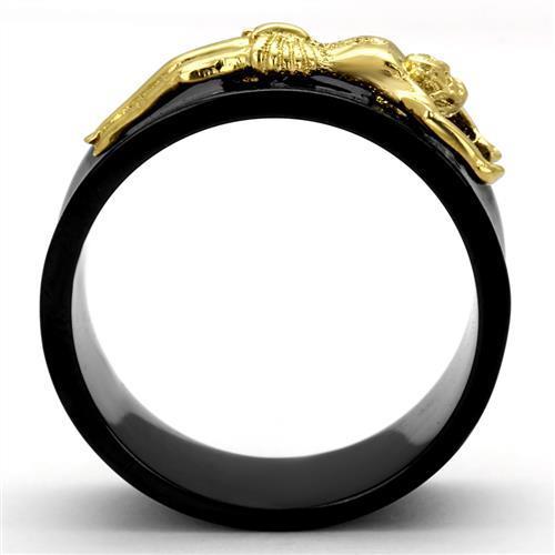 Men's stainless steel ring with IP Gold and IP Black finishes, featuring a sleek no-stone design.