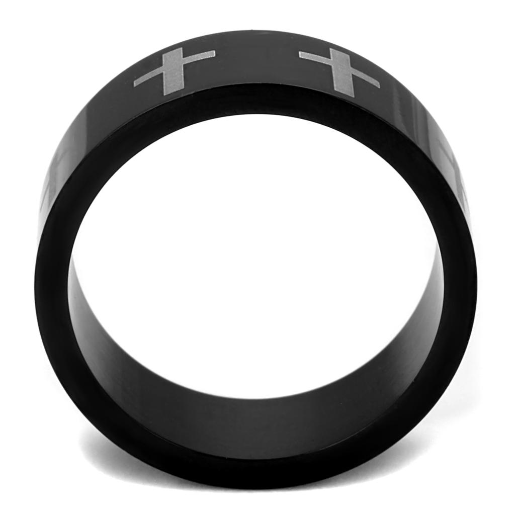 Men's stainless steel no stone ring with two-tone black ion plating, showcasing a sleek and minimalist design.