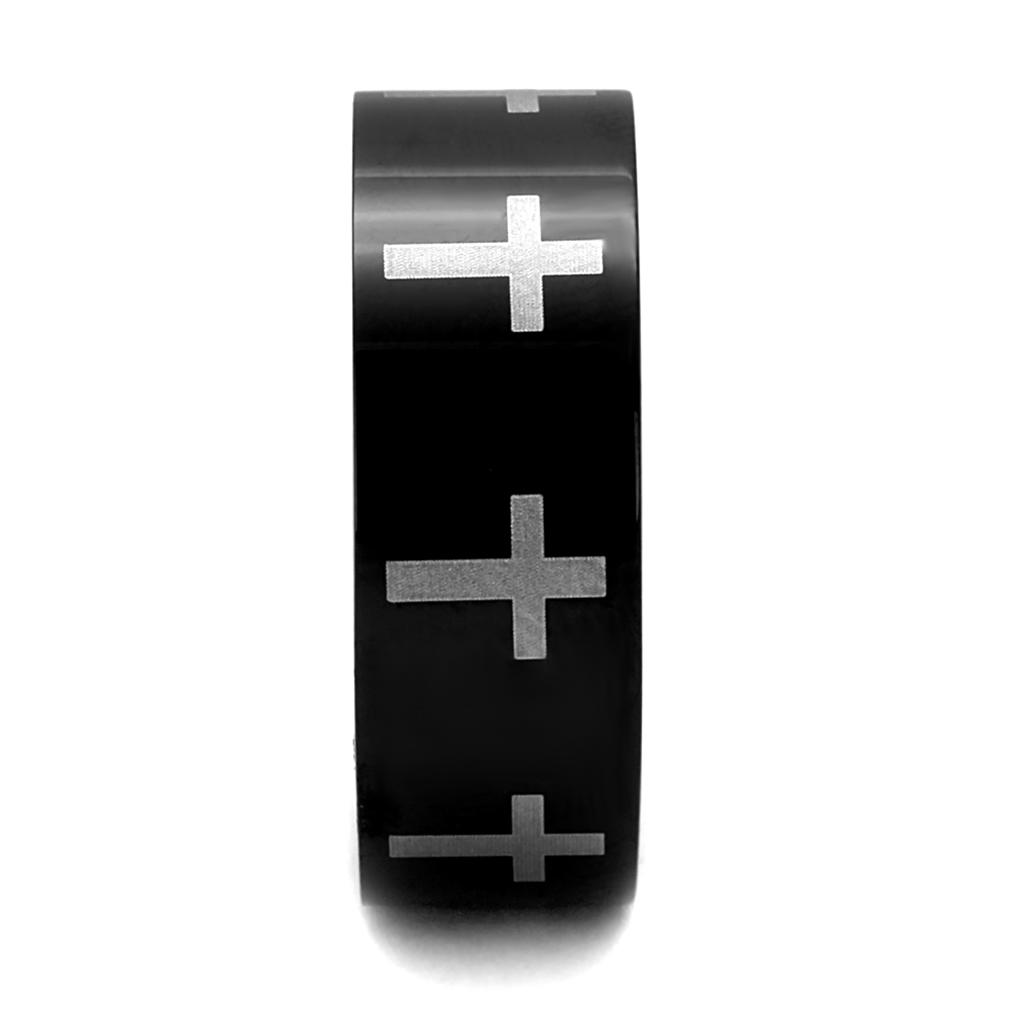 Men's stainless steel no stone ring with two-tone black ion plating, showcasing a sleek and minimalist design.