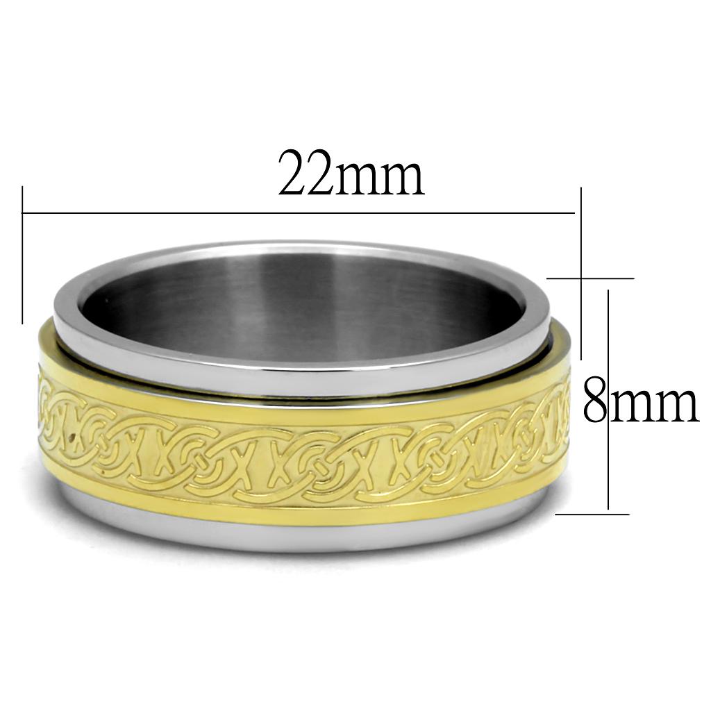 Men's stainless steel ring with two-tone IP gold finish, featuring a sleek no stone design.