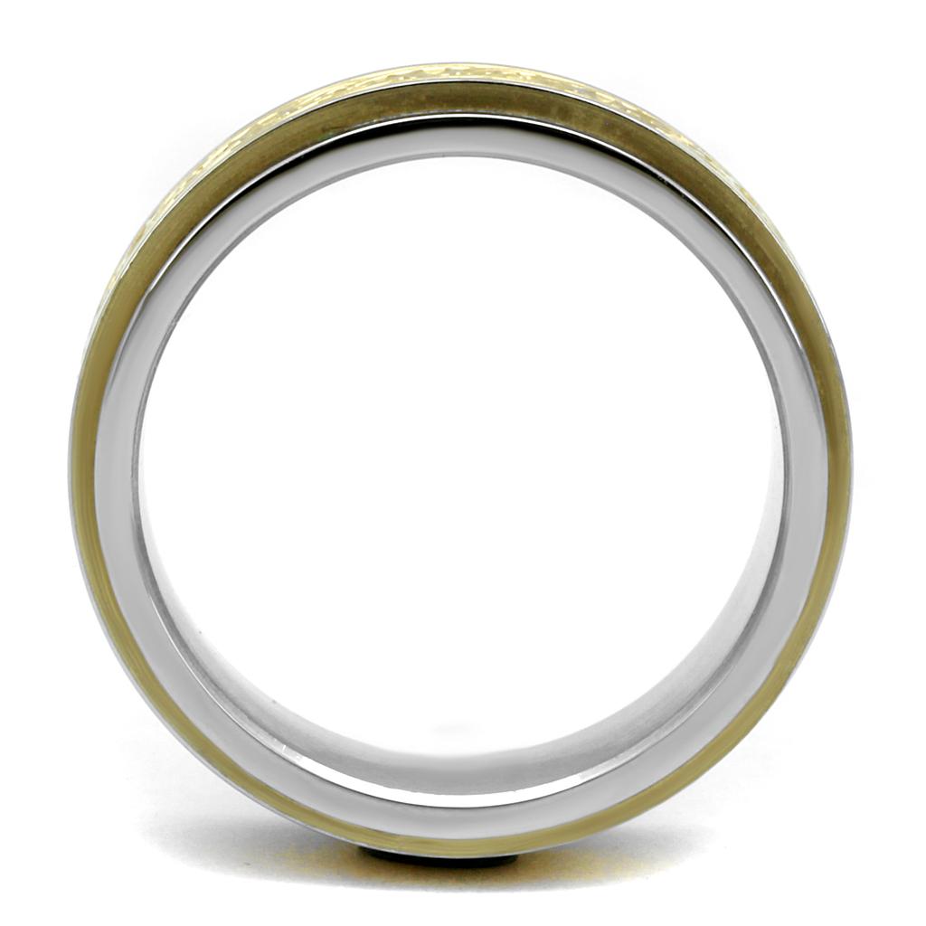 Men's stainless steel ring with two-tone IP gold finish, featuring a sleek no stone design.