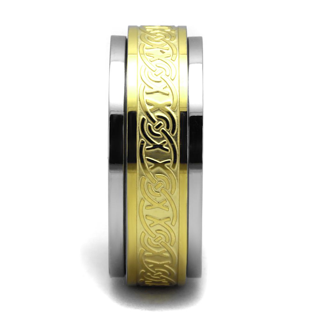 Men's stainless steel ring with two-tone IP gold finish, featuring a sleek no stone design.