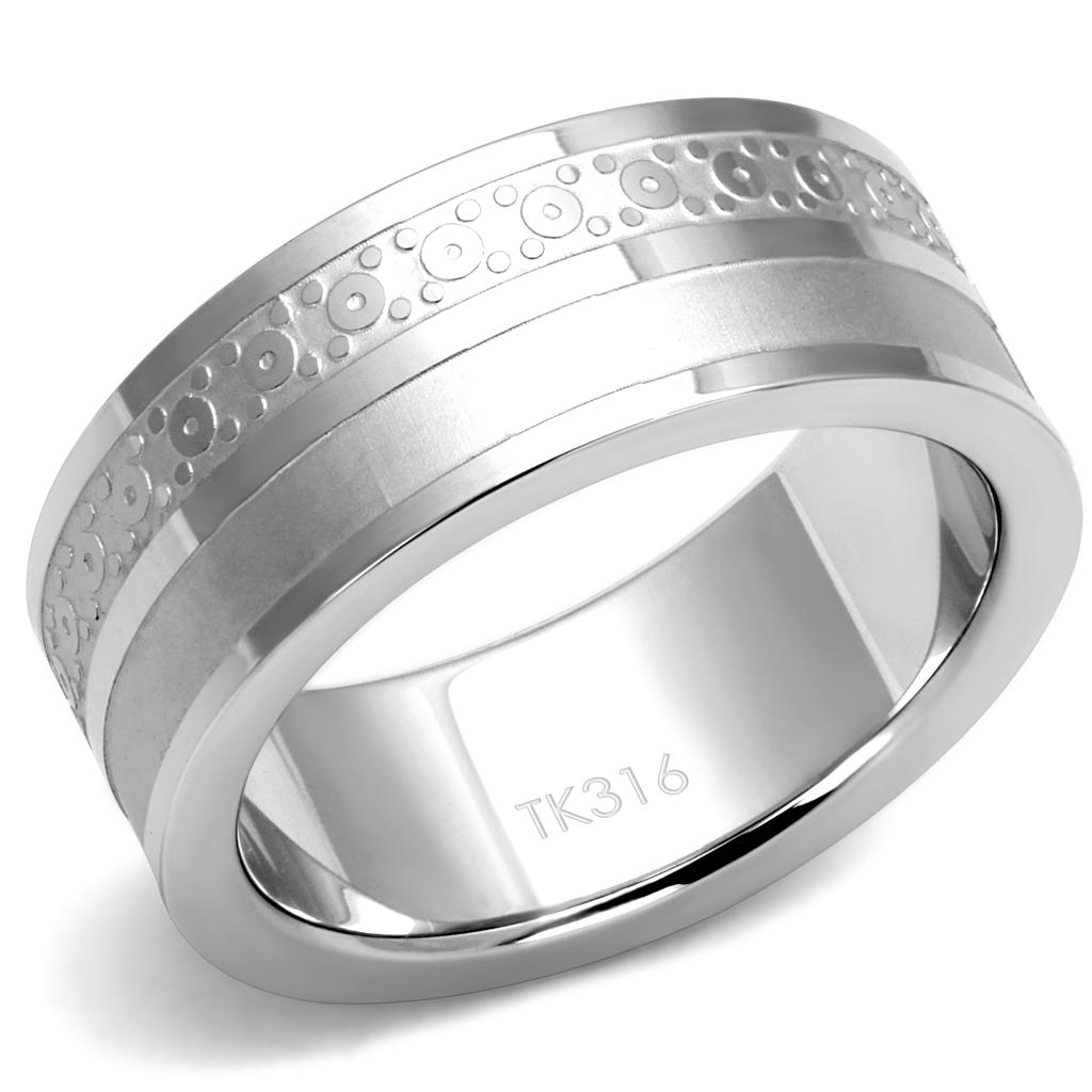 Men's stainless steel ring with a high polished finish, featuring a sleek and modern design without any stones.