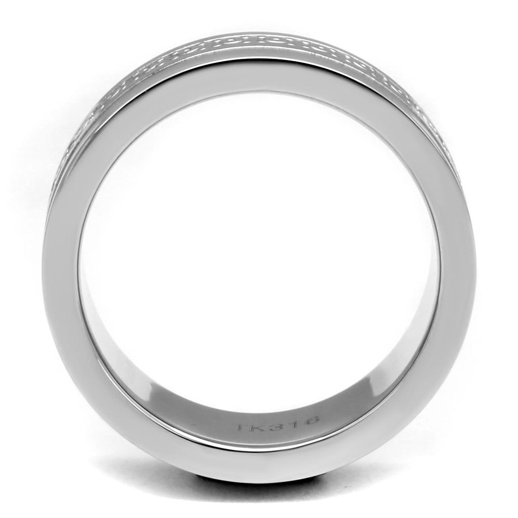 Men's stainless steel ring with a high polished finish, featuring a sleek and modern design without any stones.