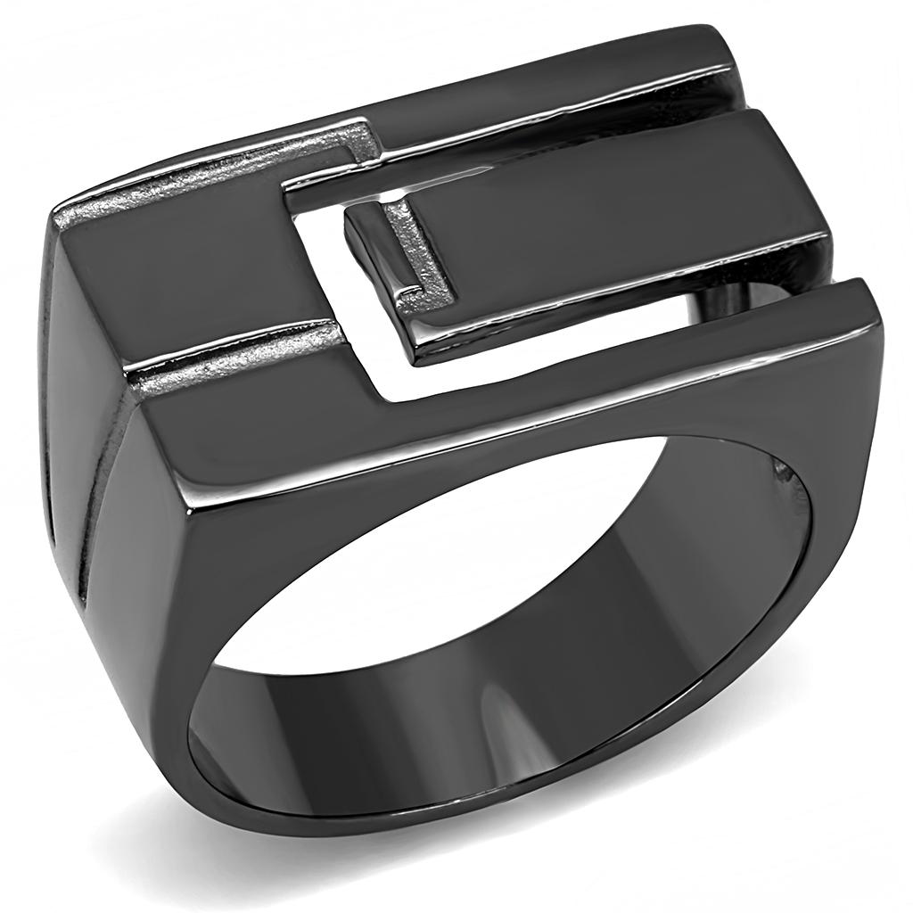 Men's stainless steel ring with IP light black finish, featuring a minimalist no stone design.