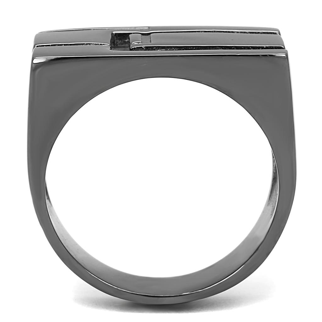 Men's stainless steel ring with IP light black finish, featuring a minimalist no stone design.