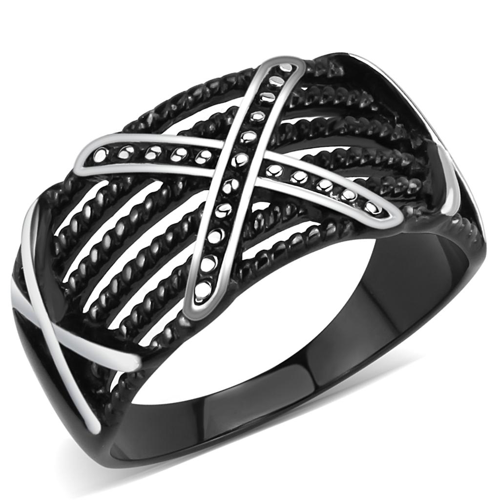 Men's stainless steel ring with IP black finish, no stone design, showcasing a sleek and minimalist style.