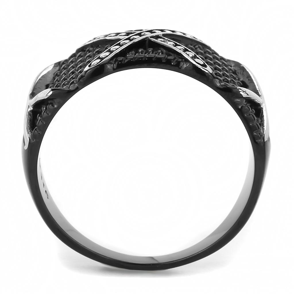 Men's stainless steel ring with IP black finish, no stone design, showcasing a sleek and minimalist style.