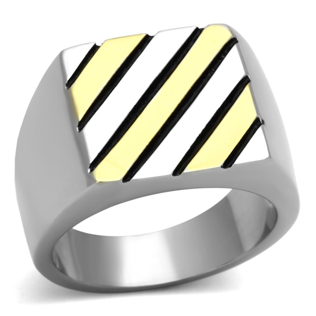 Men's stainless steel no stone ring with two-tone IP gold finish, showcasing a sleek and modern design.