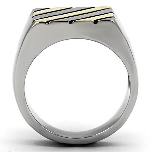 Men's stainless steel no stone ring with two-tone IP gold finish, showcasing a sleek and modern design.