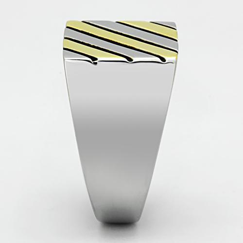 Men's stainless steel no stone ring with two-tone IP gold finish, showcasing a sleek and modern design.