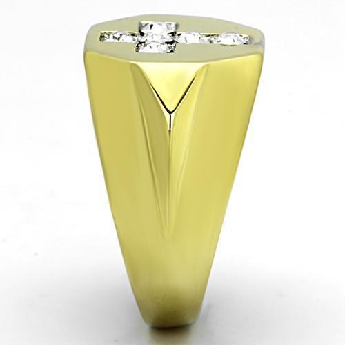 Men's stainless steel ring with synthetic crystal and two-tone gold ion plating, showcasing a modern and elegant design.