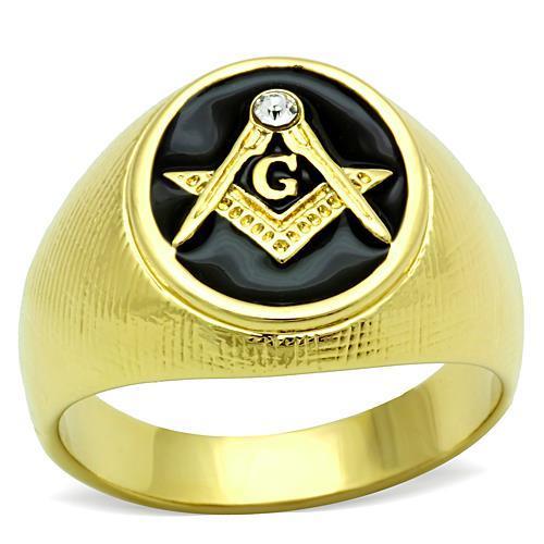 Men's stainless steel ring with synthetic crystal and IP gold plating, showcasing a modern and elegant design.