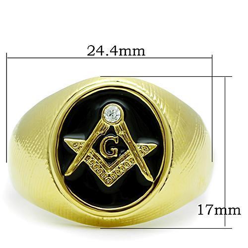 Men's stainless steel ring with synthetic crystal and IP gold plating, showcasing a modern and elegant design.