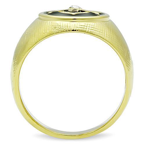 Men's stainless steel ring with synthetic crystal and IP gold plating, showcasing a modern and elegant design.