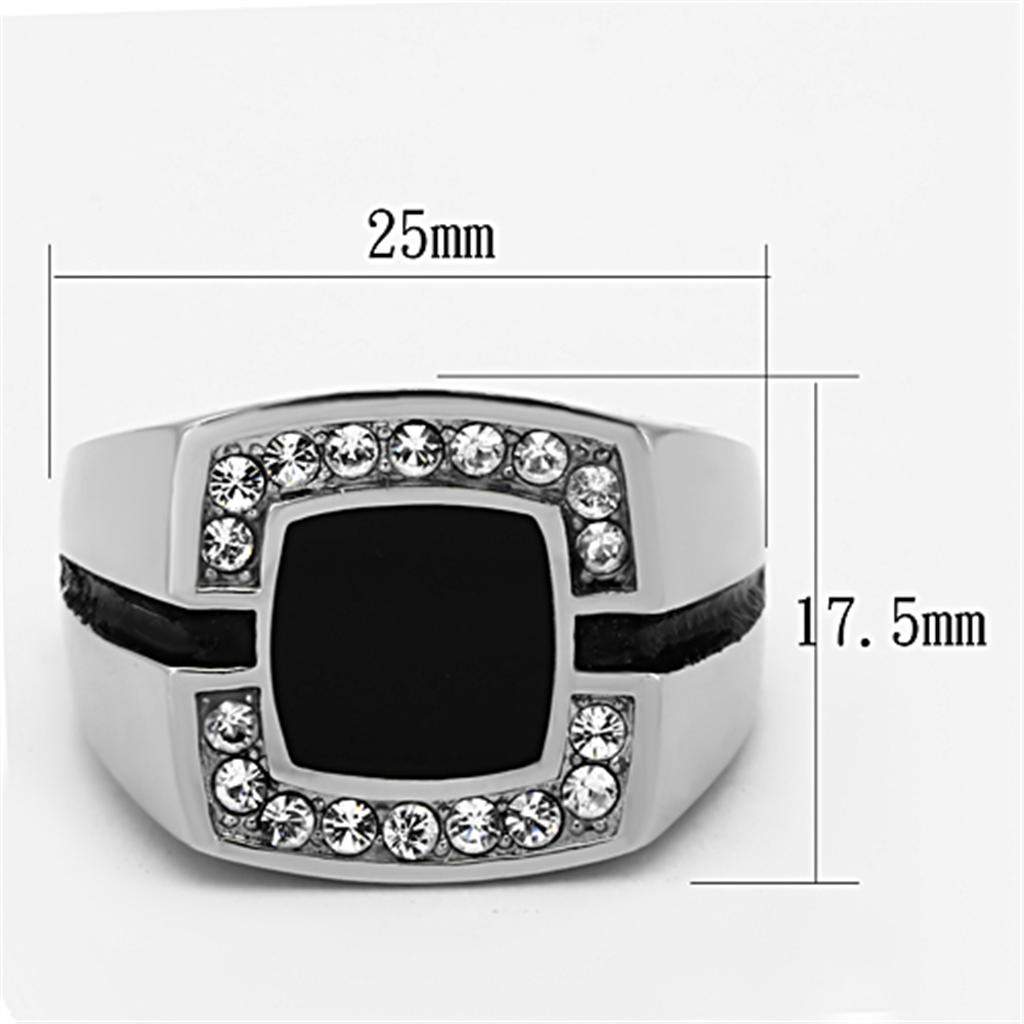 Men's stainless steel ring featuring a high polished finish and a clear synthetic crystal, showcasing elegance and durability.