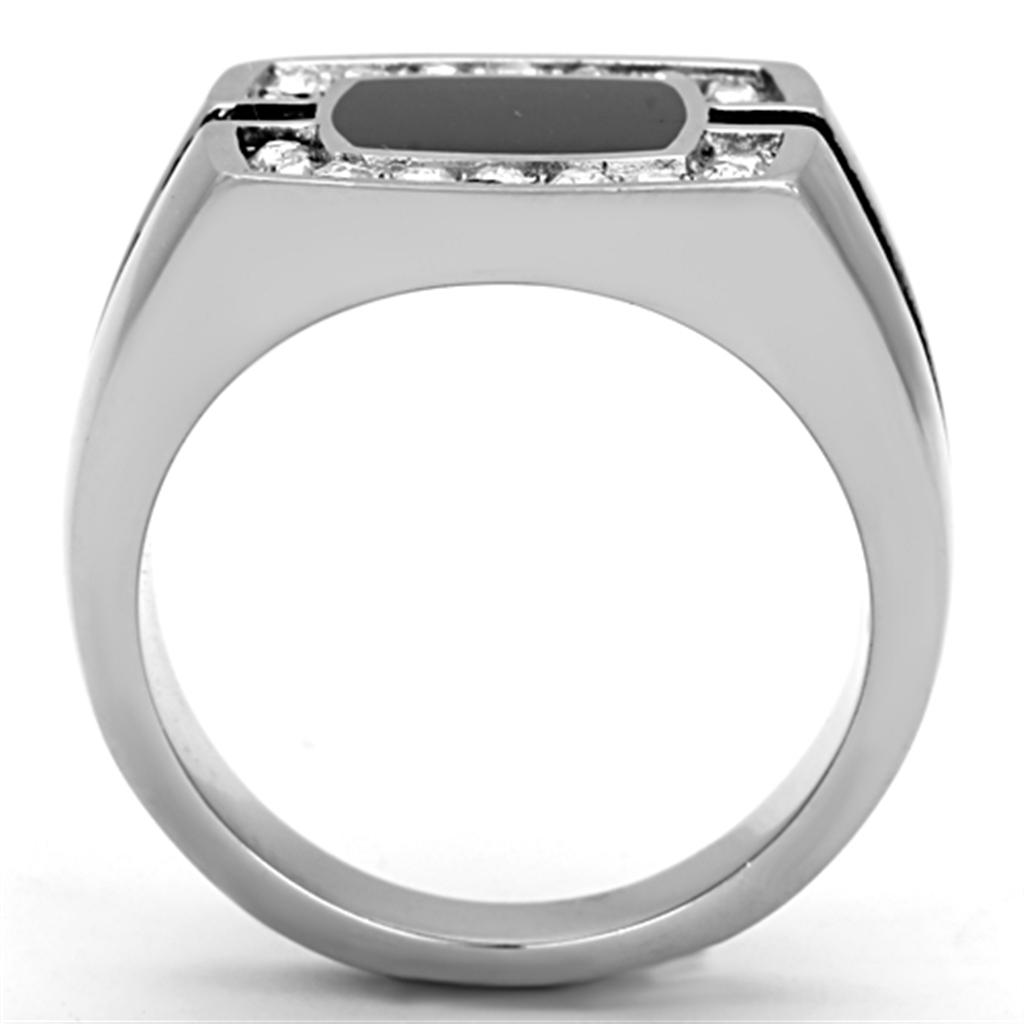 Men's stainless steel ring featuring a high polished finish and a clear synthetic crystal, showcasing elegance and durability.