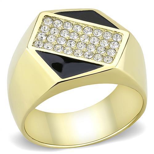 Men's stainless steel ring with synthetic crystal and IP gold finish, showcasing elegance and durability.