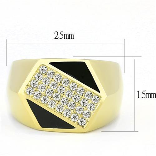 Men's stainless steel ring with synthetic crystal and IP gold finish, showcasing elegance and durability.