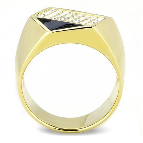 Men's stainless steel ring with synthetic crystal and IP gold finish, showcasing elegance and durability.