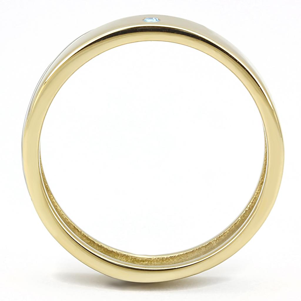 Men's stainless steel ring featuring a sea blue synthetic crystal and two-tone IP gold finish.