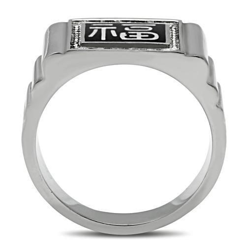 Men's stainless steel ring featuring a high-polished finish and a clear synthetic crystal centerpiece, perfect for stylish occasions.