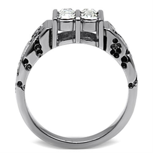 Men's stainless steel ring featuring a clear synthetic crystal centerpiece with a high-polished finish.