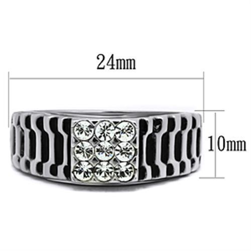 Men's stainless steel ring with clear synthetic crystal, high-polished finish, stylish and durable design.