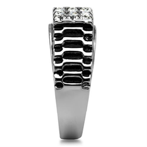 Men's stainless steel ring with clear synthetic crystal, high-polished finish, stylish and durable design.