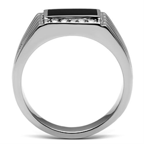 Men's stainless steel ring featuring a clear synthetic crystal centerpiece with a high-polished finish.