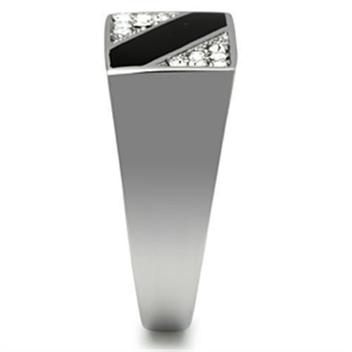 Men's stainless steel ring featuring a clear synthetic crystal centerpiece with a high-polished finish.