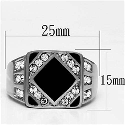 Men's stainless steel ring featuring a clear synthetic crystal centerpiece, high-polished finish for a sleek look.