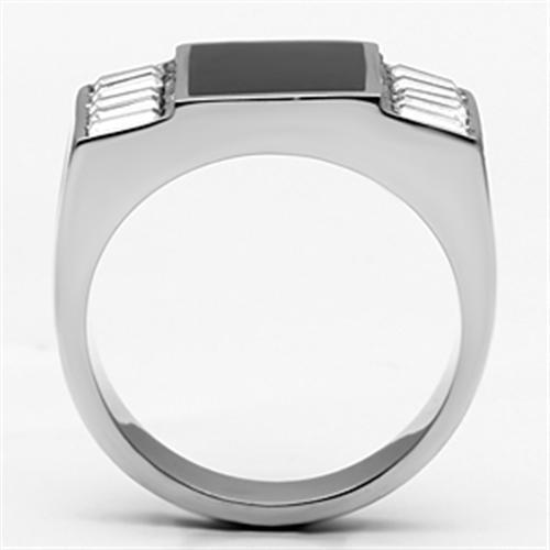 Men's stainless steel ring featuring a clear synthetic crystal, high-polished finish, and modern design.