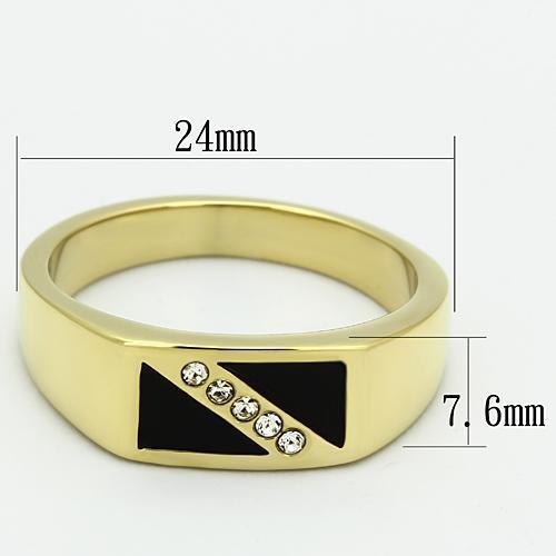 Men's stainless steel ring with synthetic crystal, featuring IP gold ion plating for a luxurious finish.