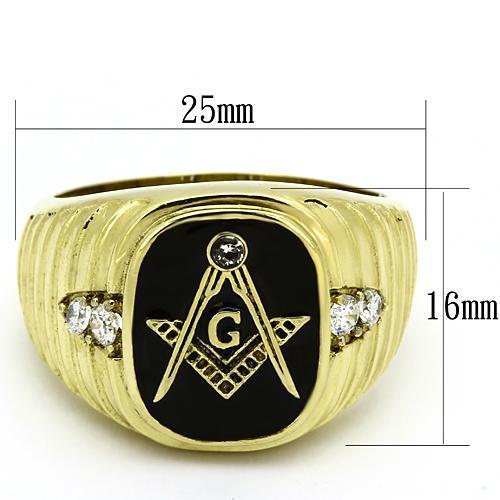 Men's stainless steel ring with synthetic crystal and IP gold plating, showcasing a clear and elegant design.