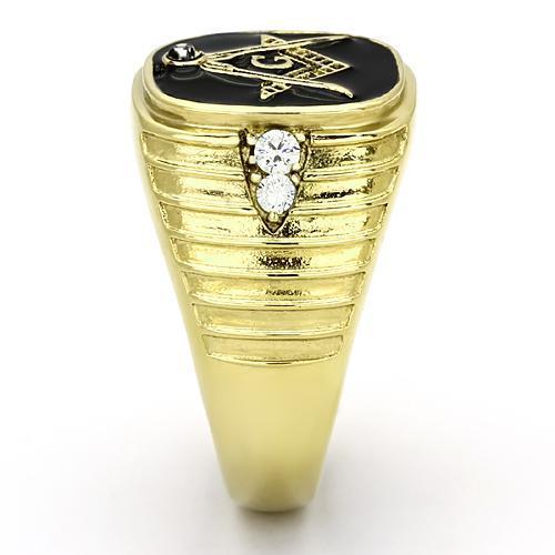 Men's stainless steel ring with synthetic crystal and IP gold plating, showcasing a clear and elegant design.