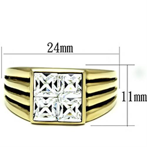 Men's stainless steel ring with synthetic crystal and IP gold ion plating, showcasing a sleek and elegant design.