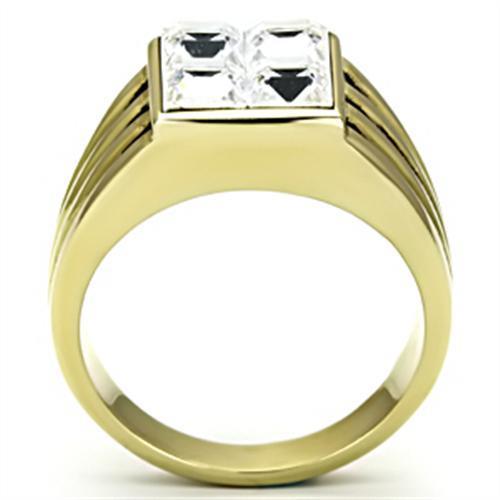 Men's stainless steel ring with synthetic crystal and IP gold ion plating, showcasing a sleek and elegant design.