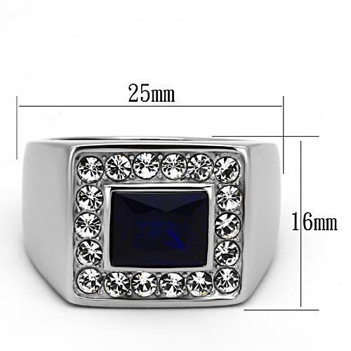 Men's stainless steel ring with synthetic Montana glass, high polished finish, stylish and durable design.