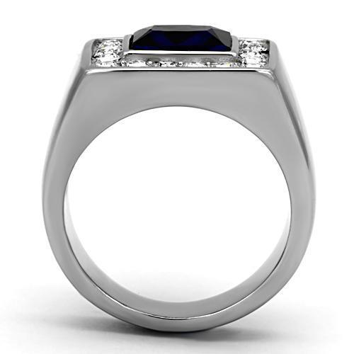 Men's stainless steel ring with synthetic Montana glass, high polished finish, stylish and durable design.