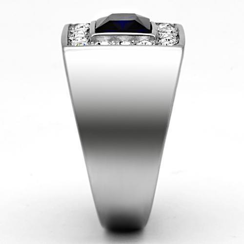 Men's stainless steel ring with synthetic Montana glass, high polished finish, stylish and durable design.