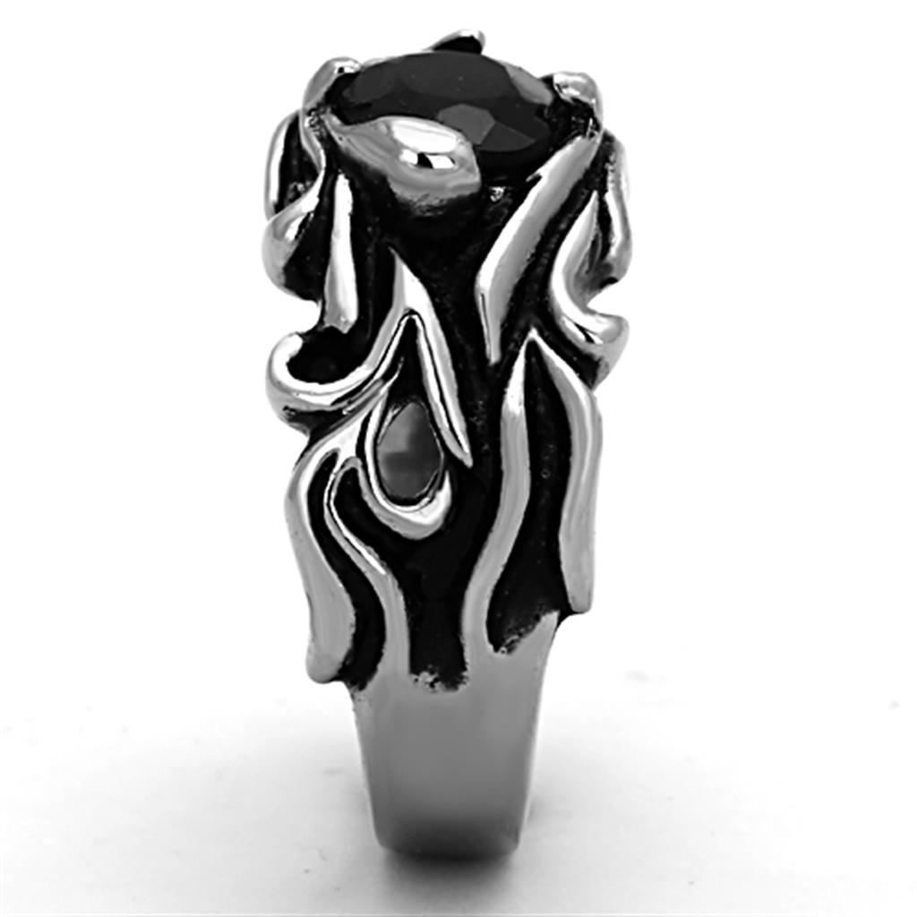 Men's stainless steel ring with synthetic glass, high polished finish, jet black color.