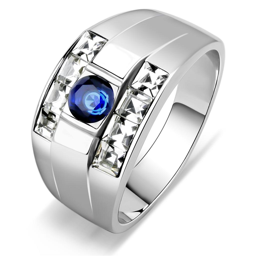 Men's stainless steel ring featuring synthetic Montana glass, high-polished finish, and round design, perfect for stylish everyday wear.