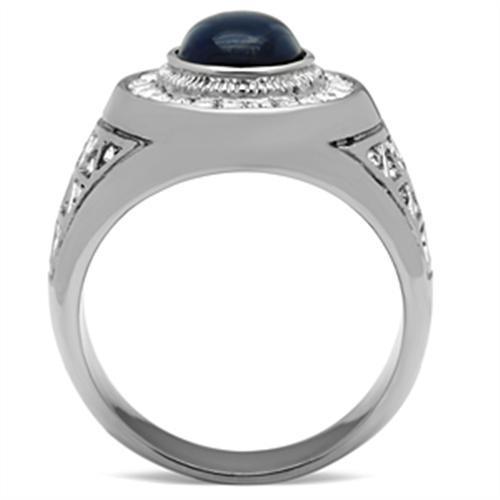 Men's stainless steel ring featuring synthetic Montana glass, high-polished finish, and modern design.