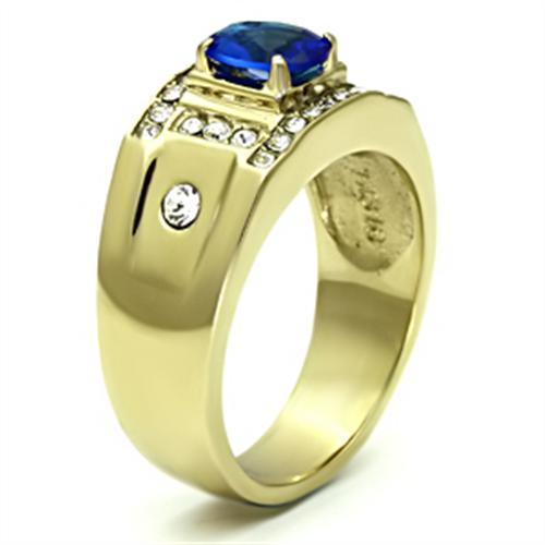 Men's stainless steel ring with IP Gold finish and synthetic Montana glass, showcasing a modern and elegant design.