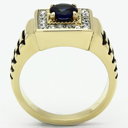 Men's stainless steel ring with two-tone IP gold finish and synthetic Montana glass centerpiece, showcasing modern elegance.